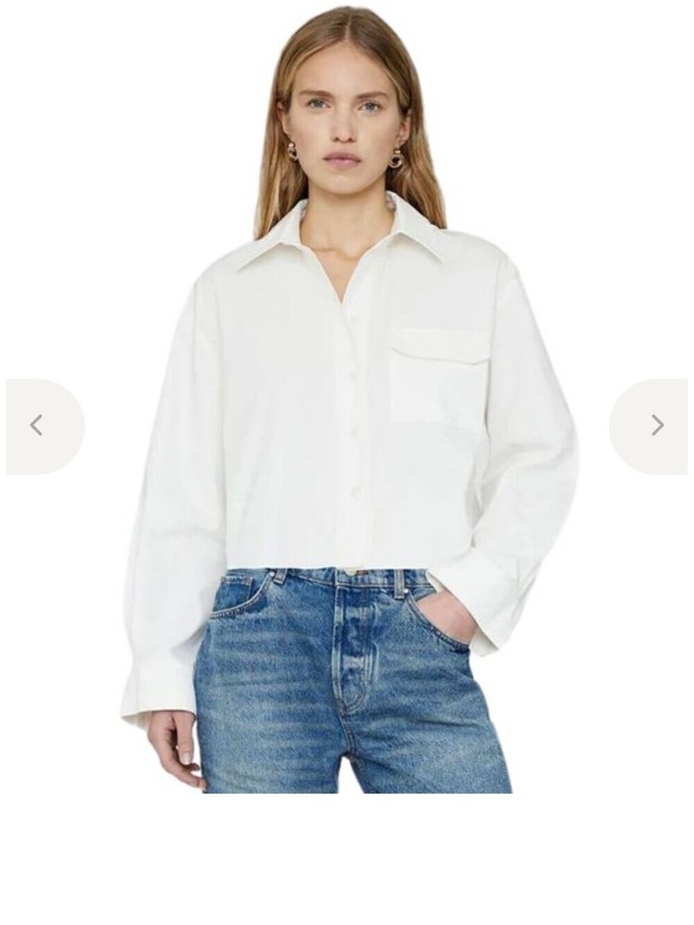 ANINE BING Women’s Travis Shirt Ivory Oversize Crop High Low Buttons Front Sz M
